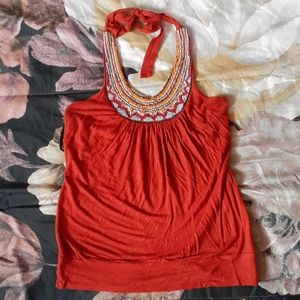 Orange Beaded Halter Top